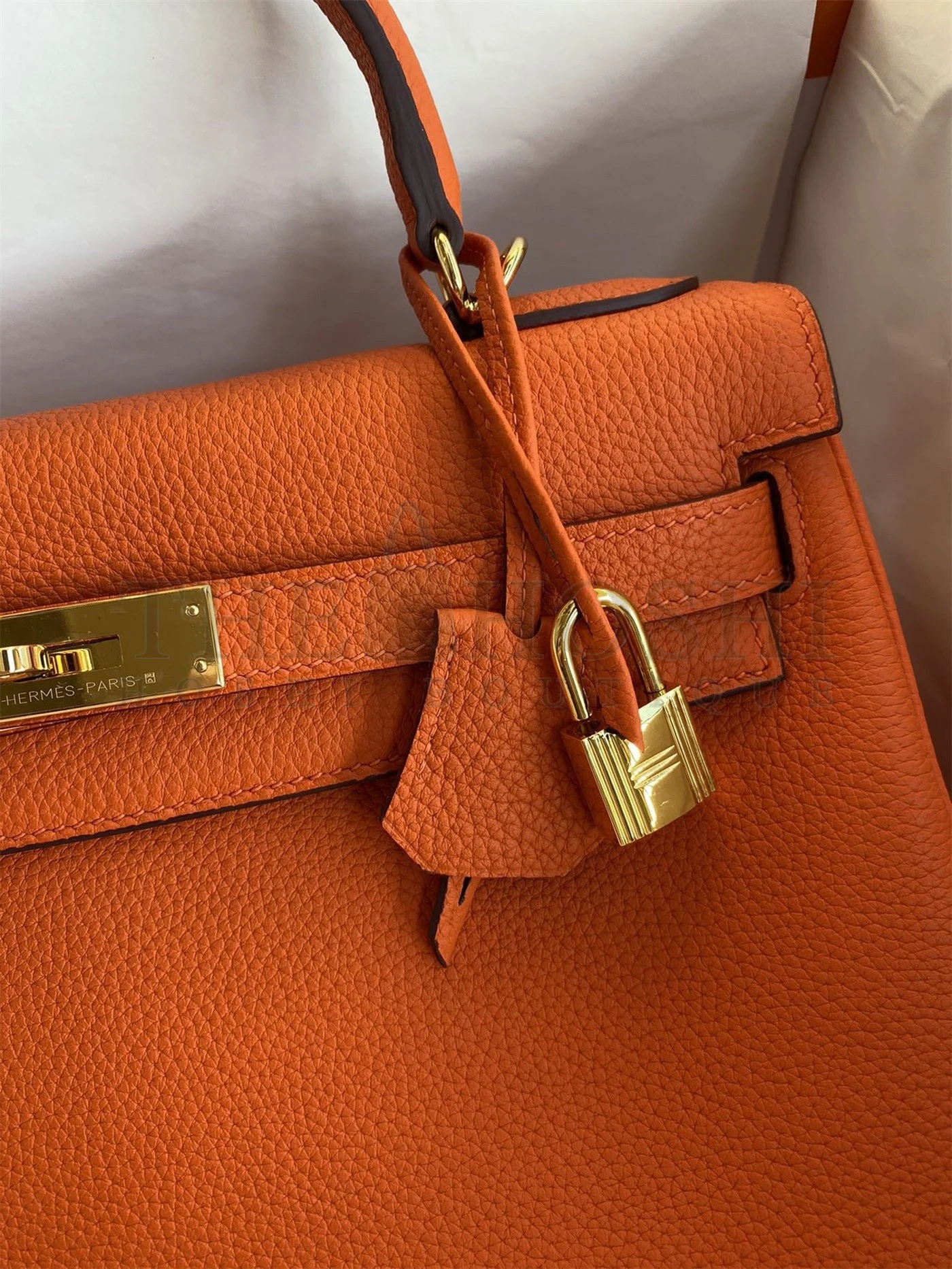 H**me5 Kelly Retourne 32 Handmade Bag In Orange Clemence Leather Master Quality