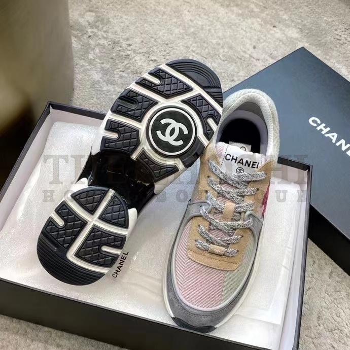 Ch**el Women CC Sneakers Fabric &amp; Suede Calfskin Multicolor 1 Cm Heel Master Quality