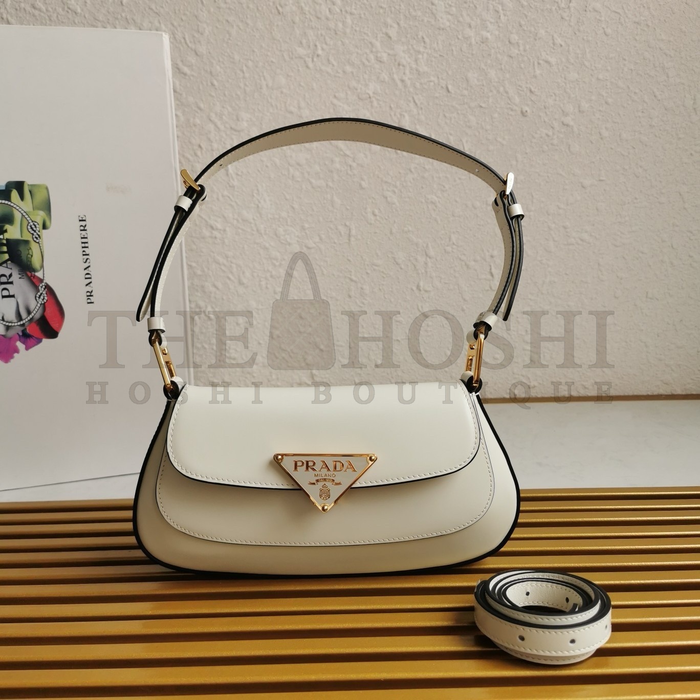 Pra*a Shoulder Bag in White Brushed Calfskin Master Quality