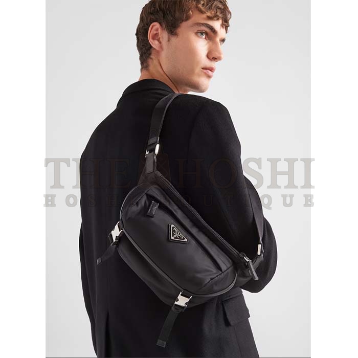 Pra*a Unisex Re-Nylon Saffiano Leather Shoulder Bag Black Fabric Master Quality