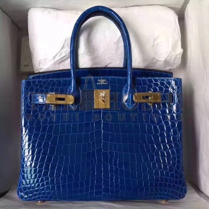 H**me5 Blue Electric Birkin 30cm Crocodile Niloticus Shiny Bag Master Quality