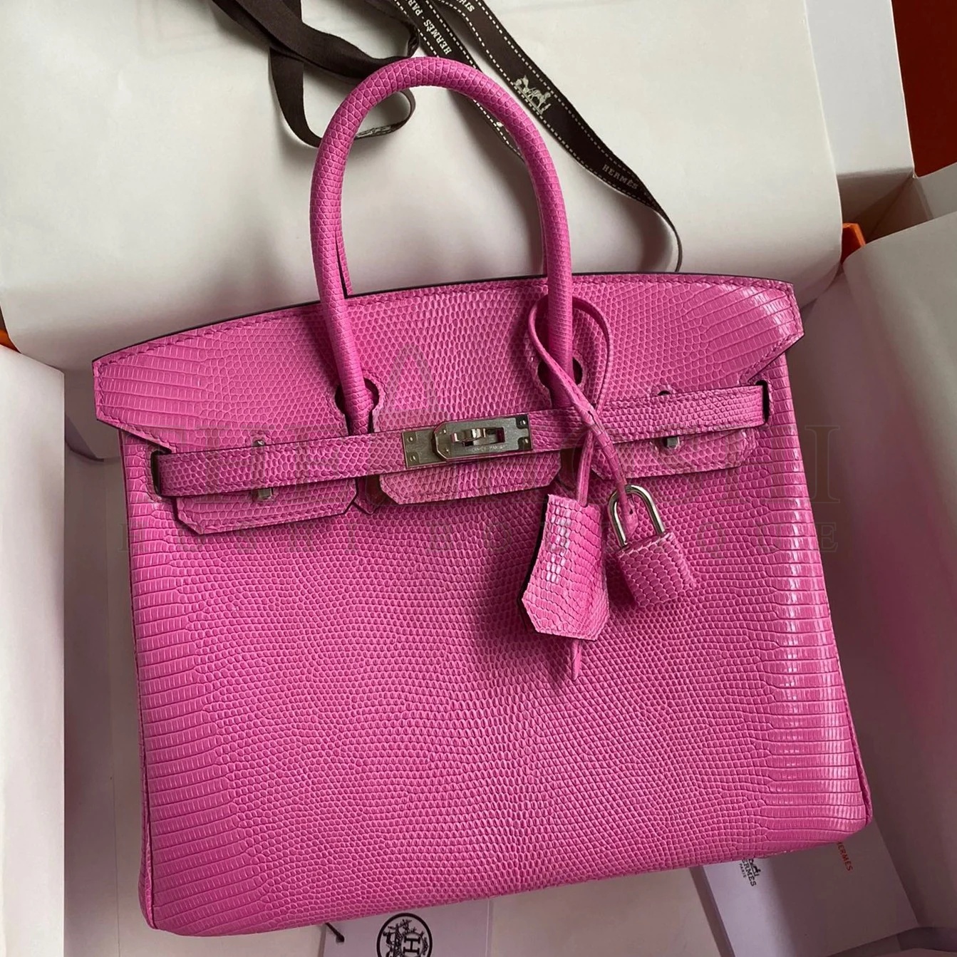 H**me5 Birkin 25 Retourne Handmade Bag In Pink Lizard Leather Master Quality