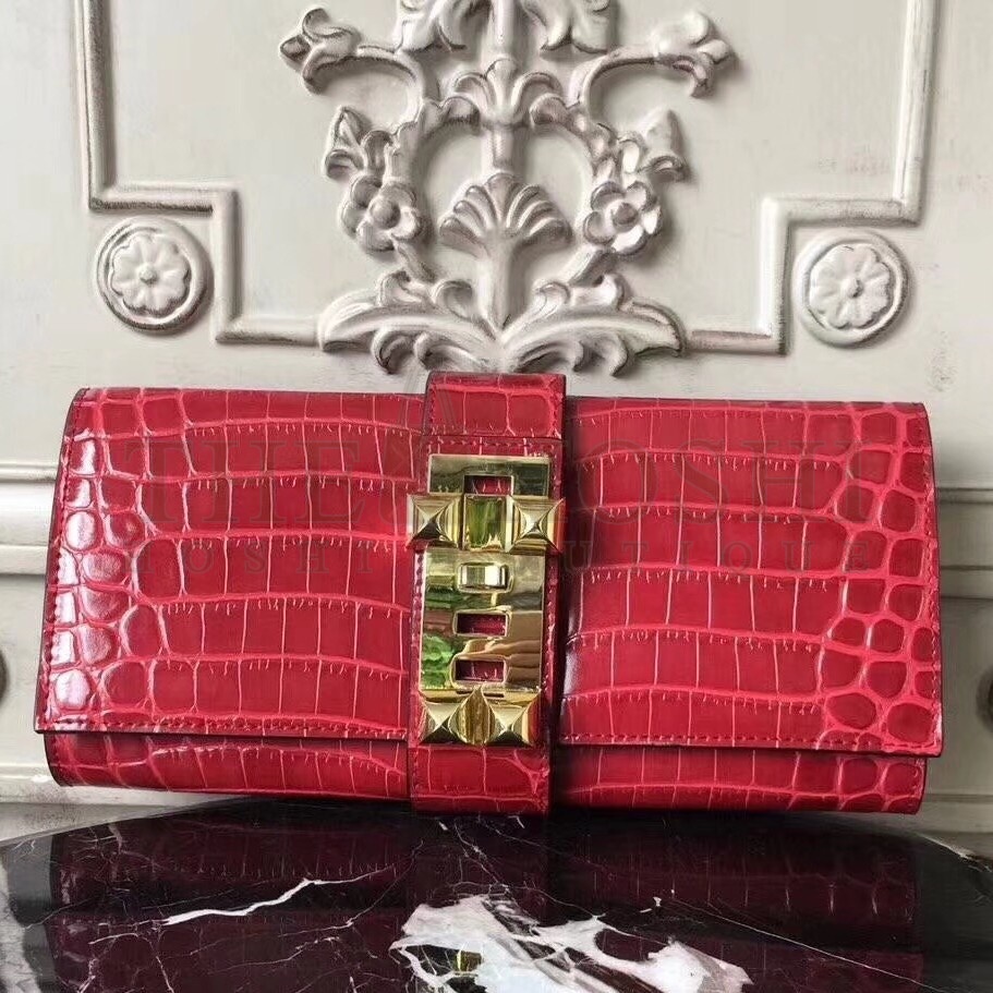 H**me5 Medor Clutch Bag In Red Crocodile Leather Master Quality