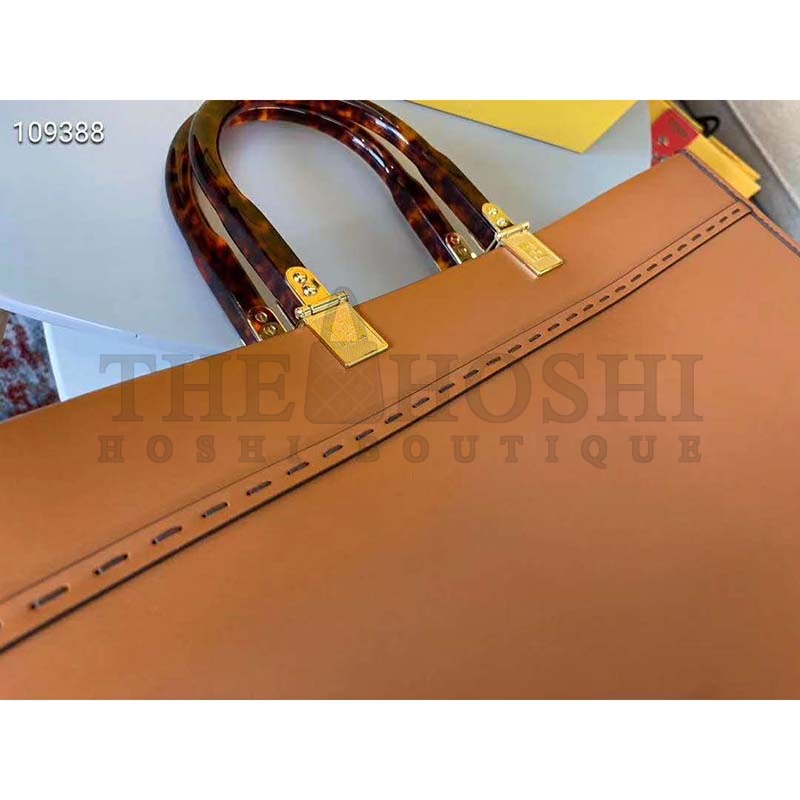 F**di Women Sunshine Shopper Bag Brown Leather Shopper “F**di ROMA” Master Quality