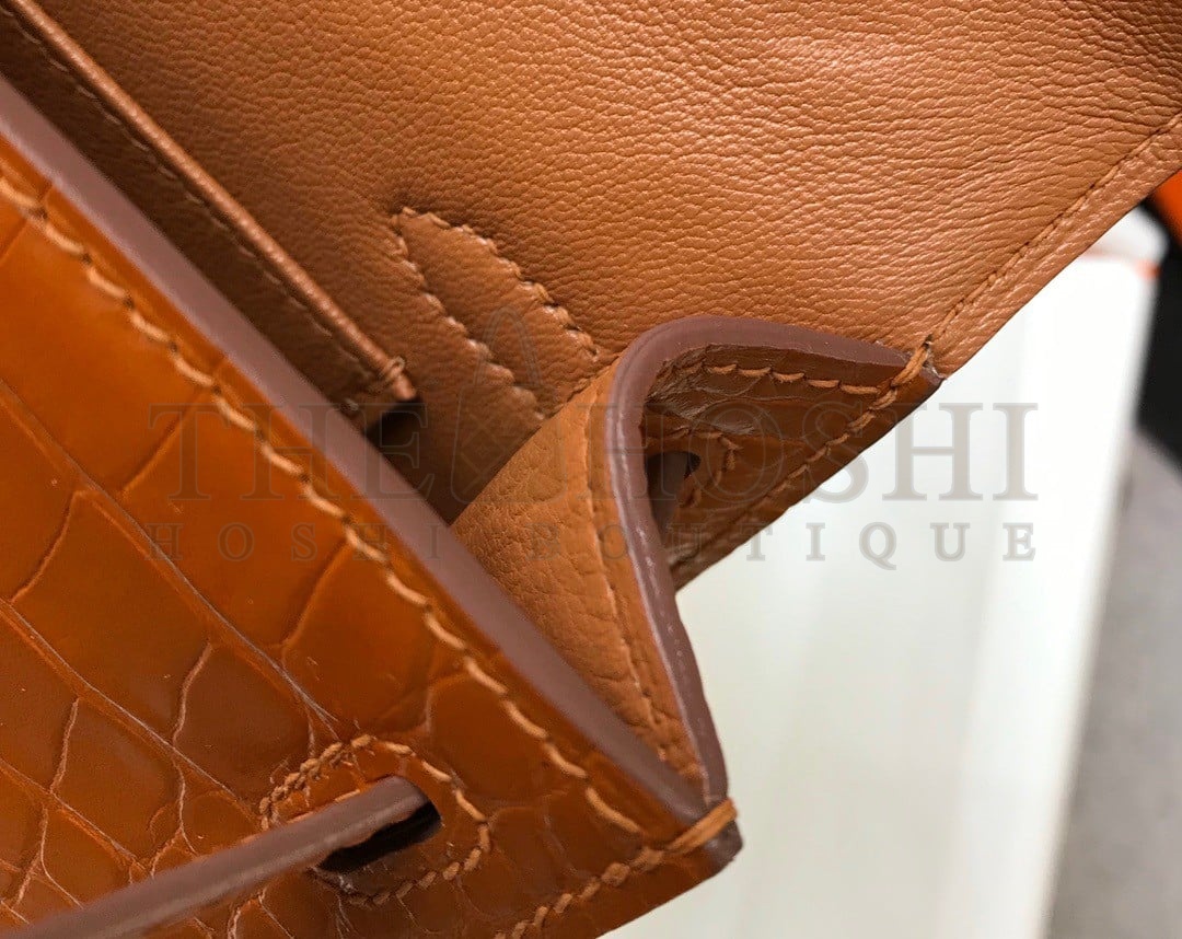 H**me5 Kelly Mini II Sellier Bag In Gold Crocodile Embossed Leather Master Quality