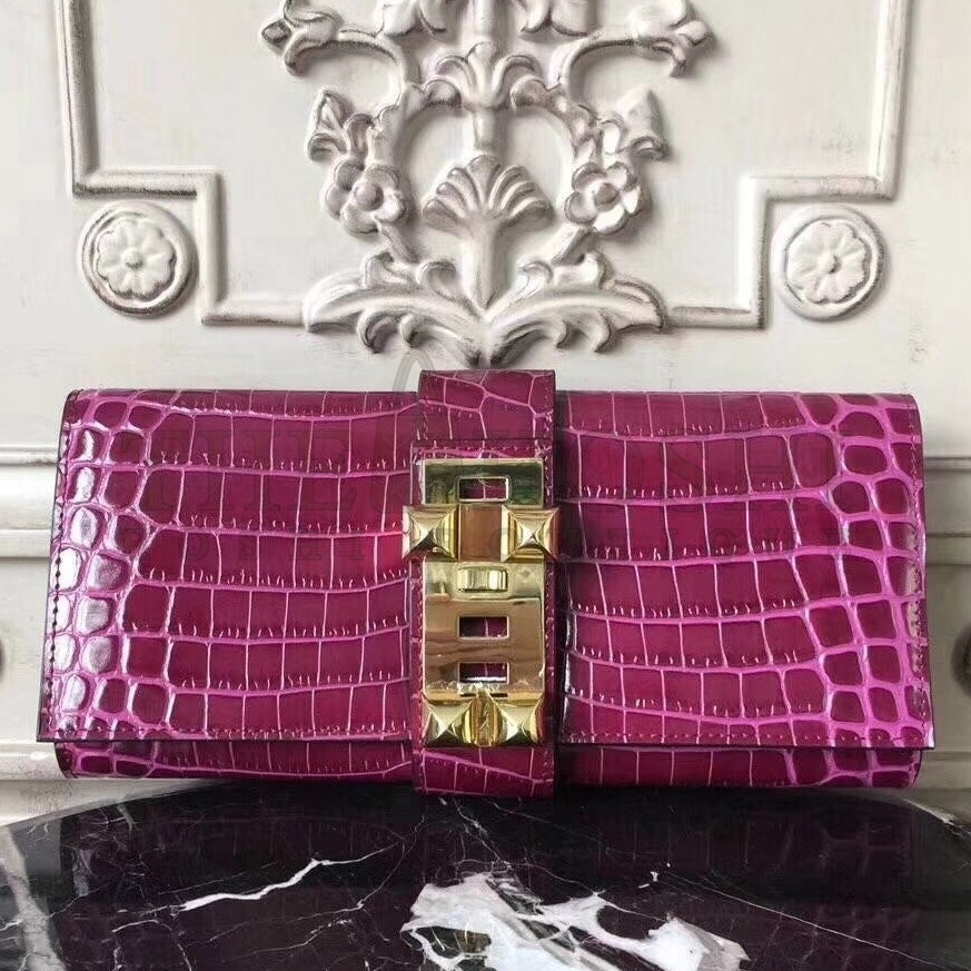 H**me5 Medor Clutch Bag In Fuchsia Crocodile Leather Master Quality