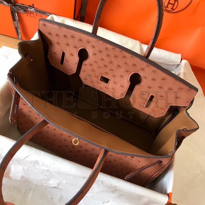 H**me5 Brown Birkin 30cm Ostrich Handmade Bag Master Quality