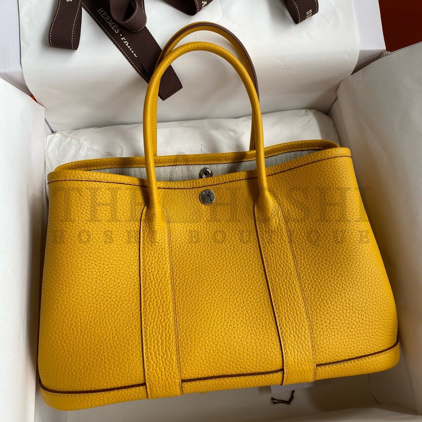 H**me5 Garden Party 30 Handmade Bag in Jaune Ambre Clemence Leather Master Quality