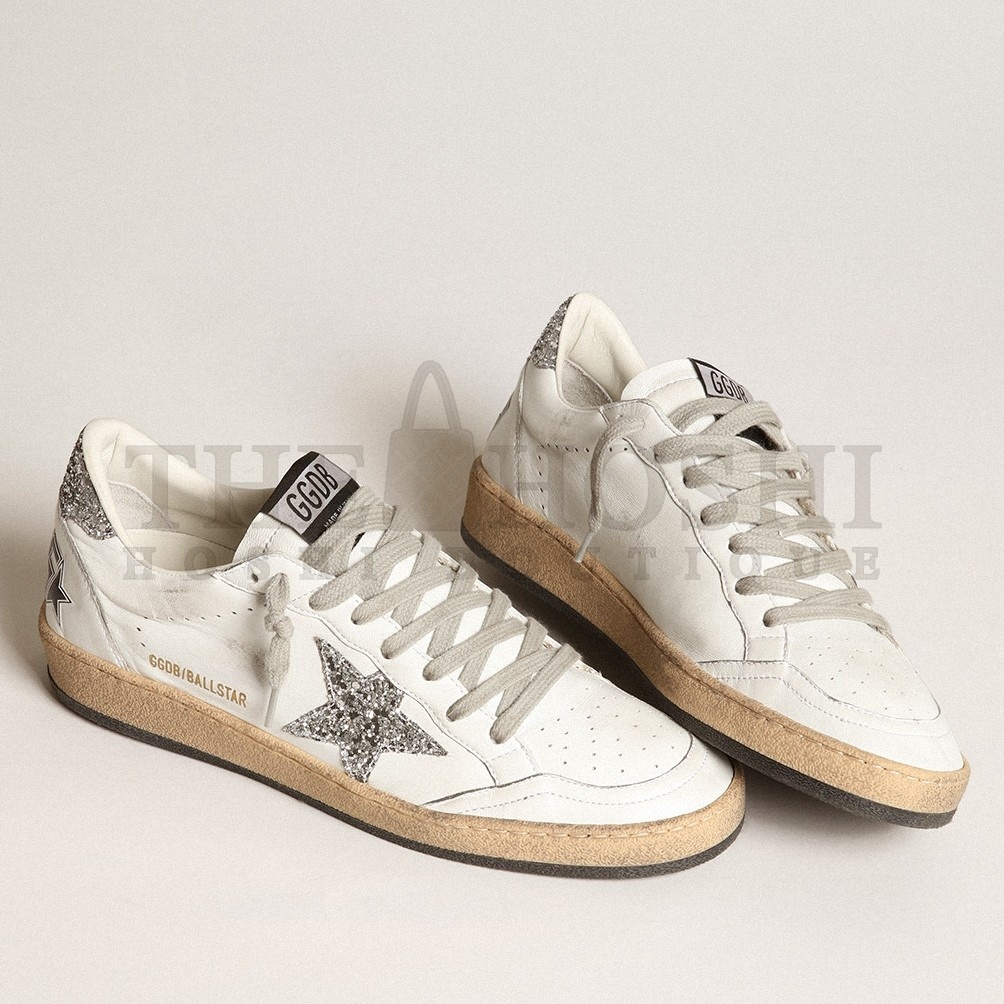 Golden Goose Women's Ball Star Sneakers with Silver Glitter Star and Heel Tab Master Quality