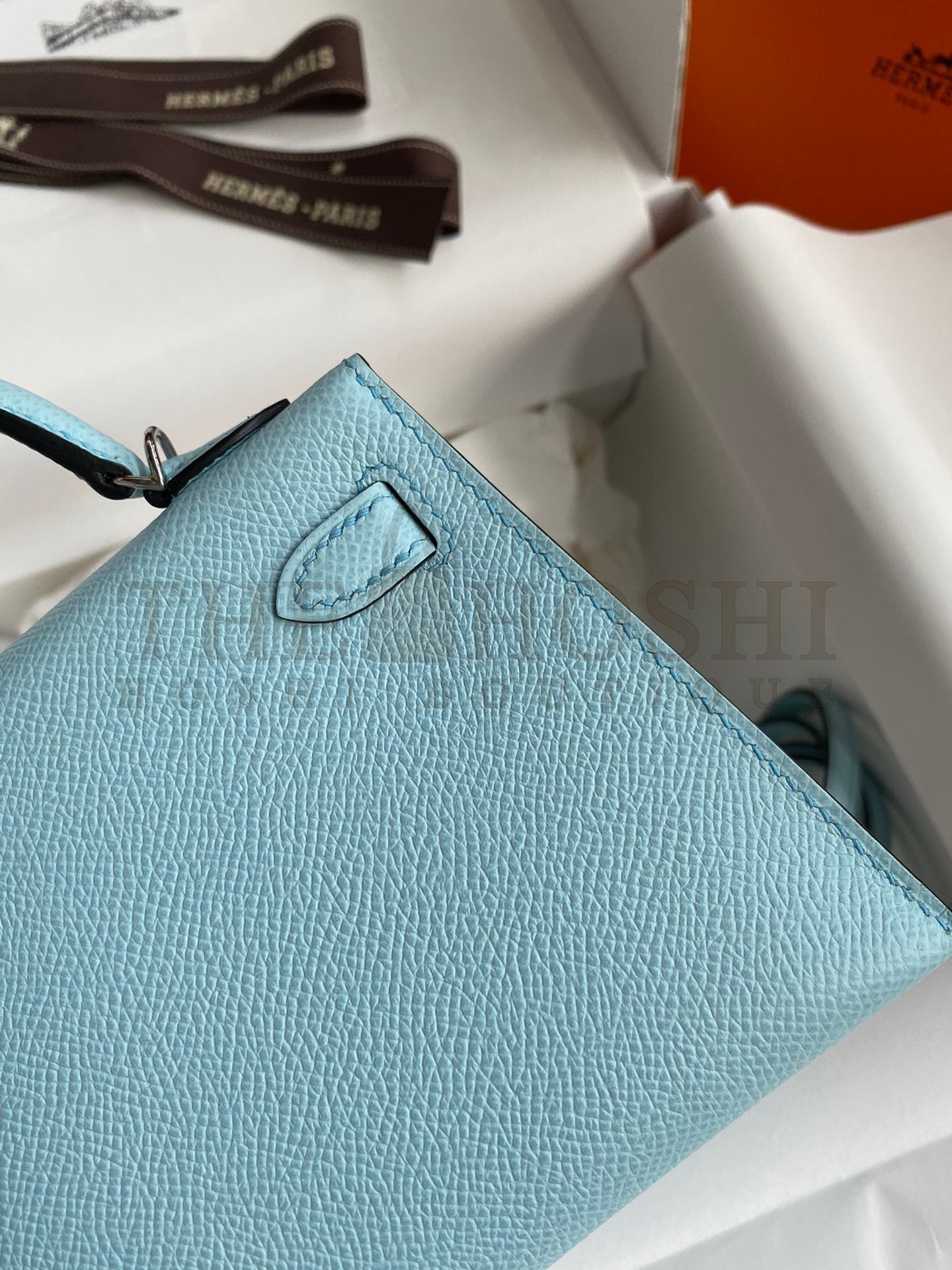 H**me5 Kelly Mini II Sellier Handmade Bag In Blue Zephyr Epsom Calfskin Master Quality