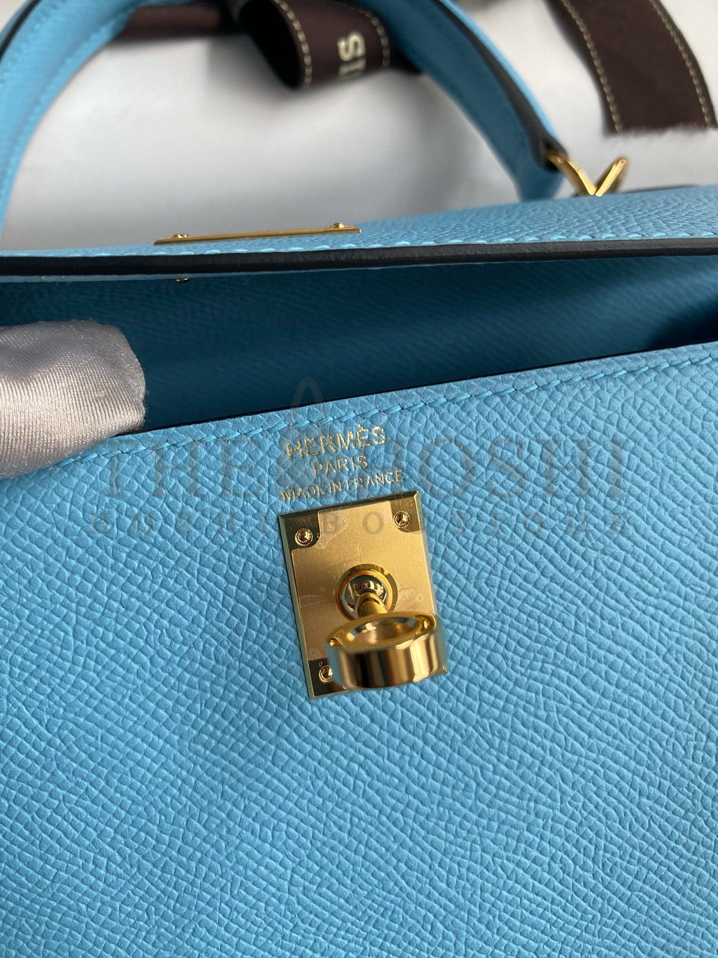 H**me5 Kelly Sellier 25 Handmade Bag In Blue Candy Epsom Calfskin Master Quality
