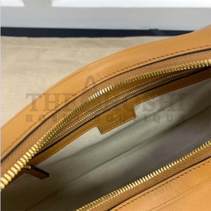 Gvc*1 Women Attache Large Shoulder Bag Dark Orange Leather Green Red Web Master Quality