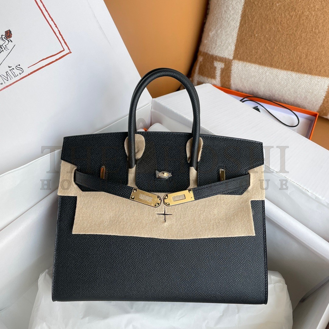 H**me5 Birkin 25 Sellier Handmade Bag In Black Epsom Calfskin Master Quality