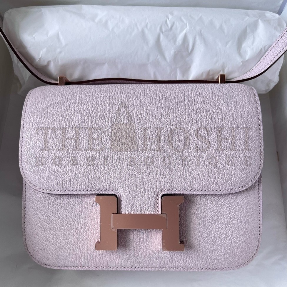 H**me5 Constance 18 Handmade Bag In Mauve Pale Chevre Mysore Leather Master Quality