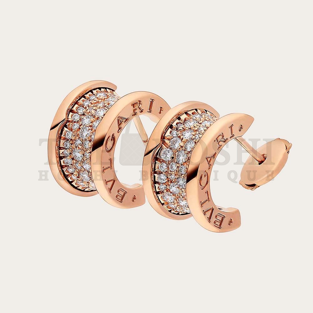 Bv1g*ai Women B.zero1 Earrings in 18 KT Rose Gold Set with Pave D1am0nds on the Spiral Master Quality