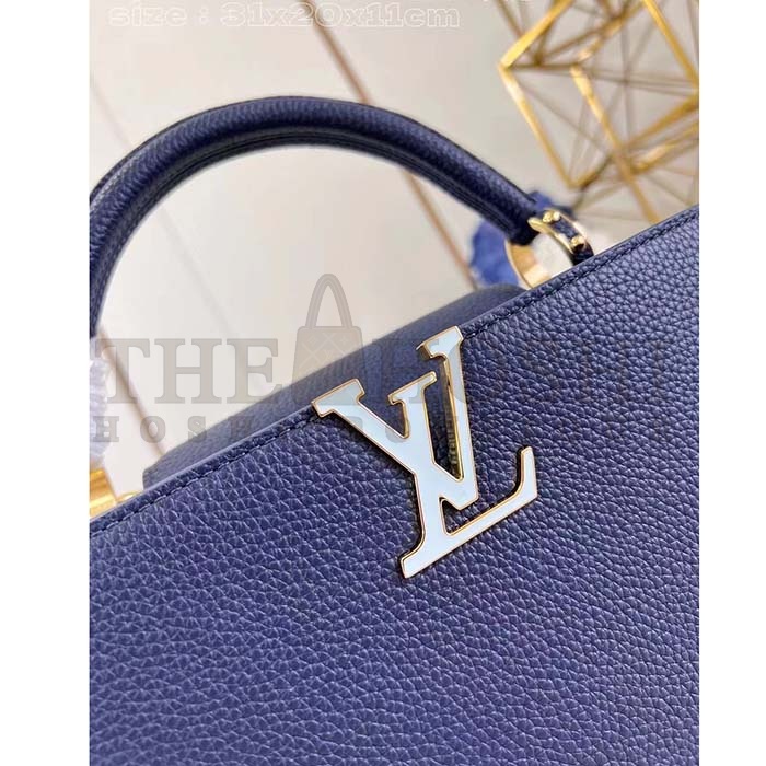 L0vis Vvtt0n LV Women Capucines MM Handbag Navy Blue Taurillon Leather M23199 Master Quality