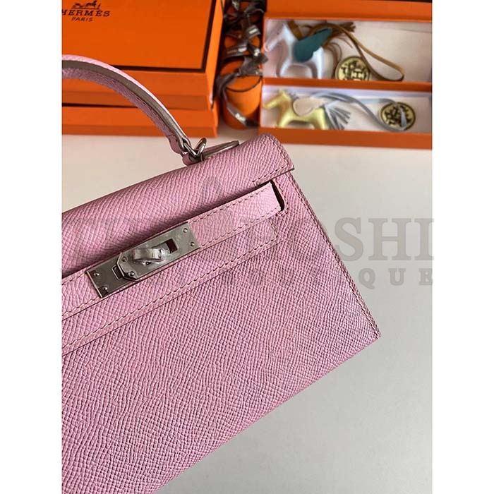 H**me5 Women Mini Kelly 20 Bag Epsom Leather Silver Hardware-Light Purple Master Quality