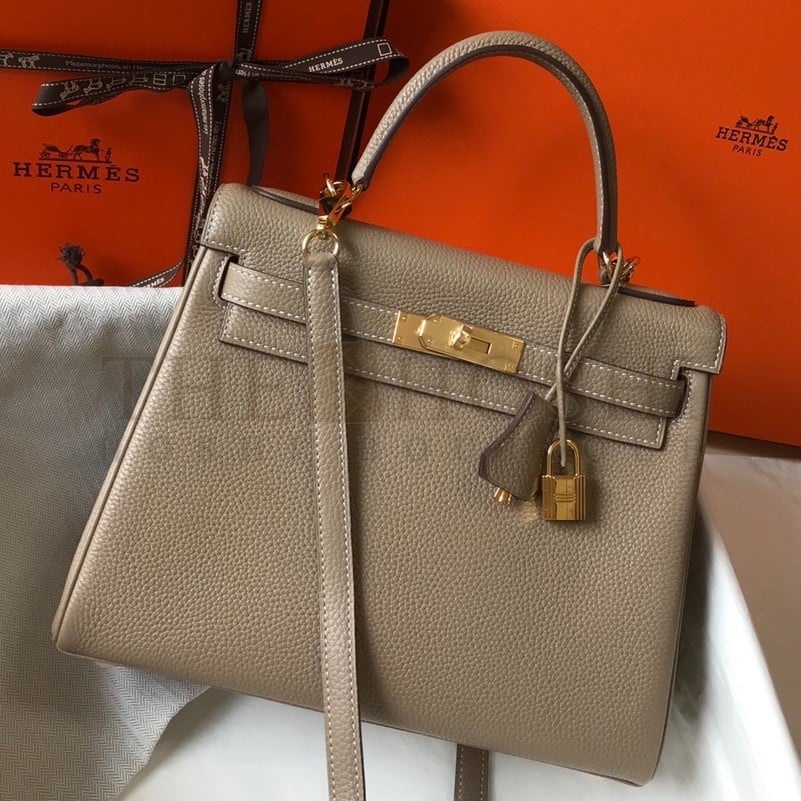 H**me5 Kelly 25cm Retourne Bag in Tourterelle Clemence Leather GHW Master Quality