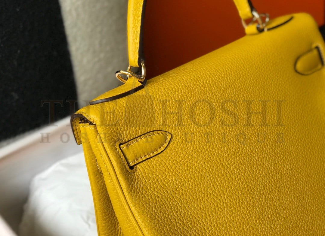 H**me5 Kelly 25cm Retourne Bag in Jaune Ambre Clemence Leather GHW Master Quality