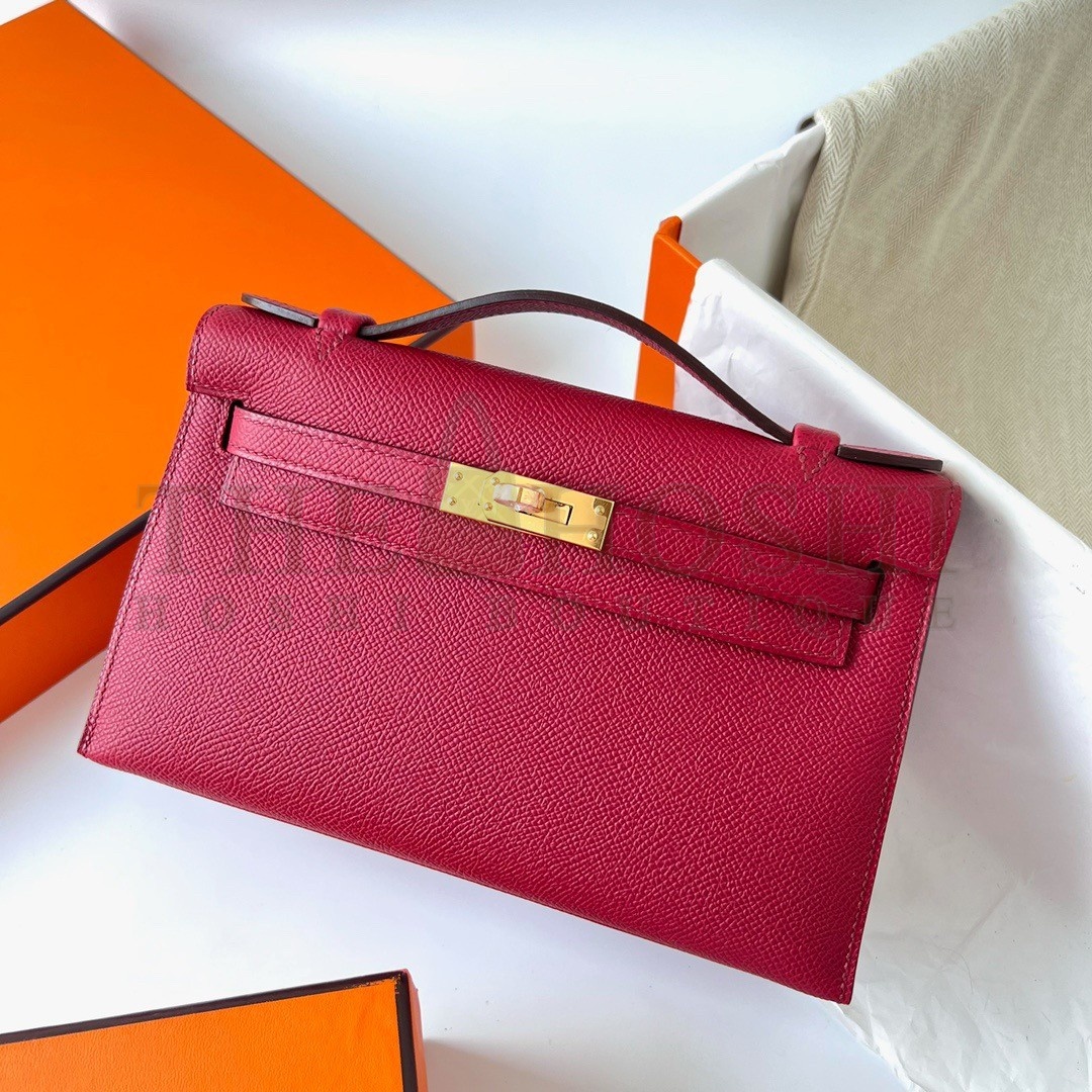 H**me5 Kelly Pochette Handmade Bag In Rouge Grenat Epsom Calfskin Master Quality
