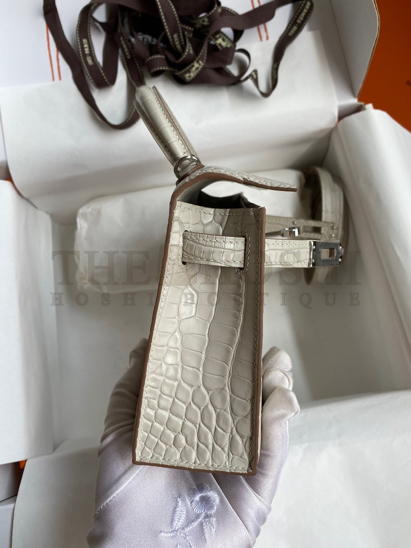 H**me5 Kelly Mini II Sellier Handmade Bag In Grey Matte Alligator Leather Master Quality