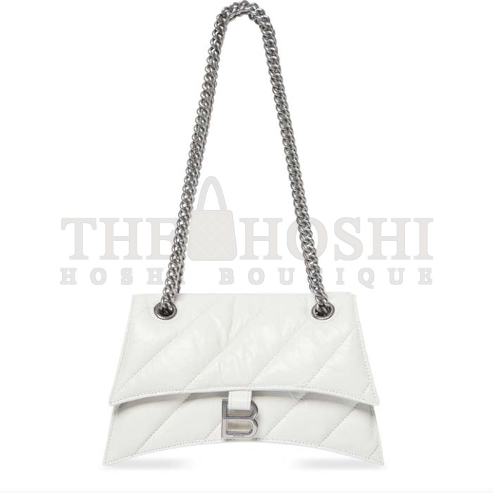 Ba1en*iaga Women Crush Small Chain Bag Quilted White Crushed Calfskin Aged-Silver Hardware Master Quality