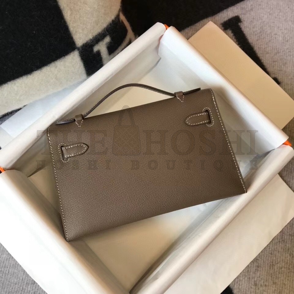 H**me5 Kelly Pochette Bag In Taupe Grey Epsom Leather Master Quality