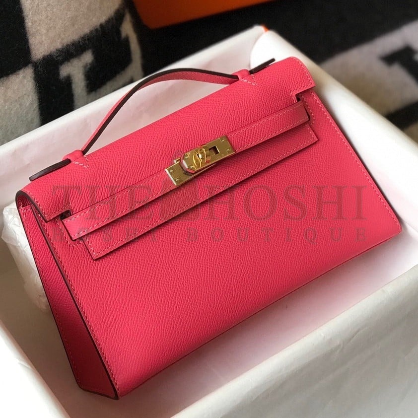 H**me5 Kelly Pochette Clutch Bag In Rose Lipstick Epsom Leather Master Quality