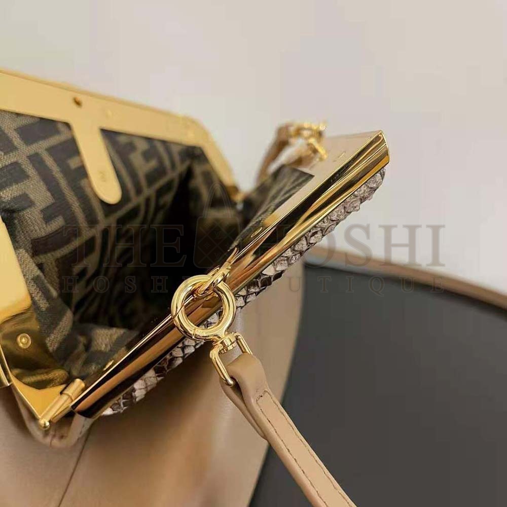 F**di Women First Small Beige Leather Bag with Exotic Details Master Quality