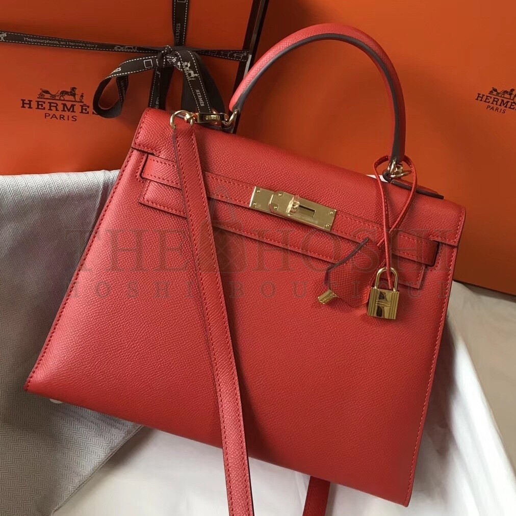 H**me5 Kelly 28cm Sellier Bag In Red Epsom Leather Master Quality