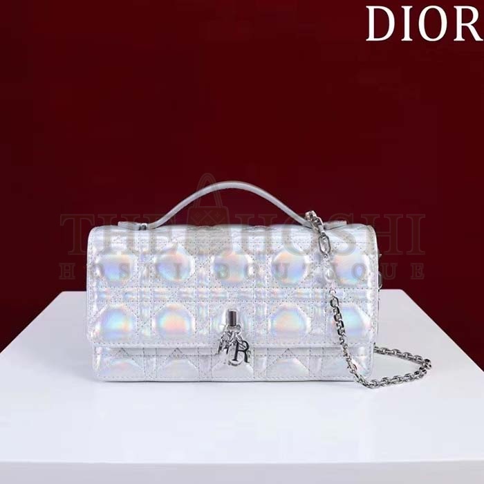 D10r Women CD Miss D10r Mini Bag Silver Metallic Leather Lambskin Master Quality