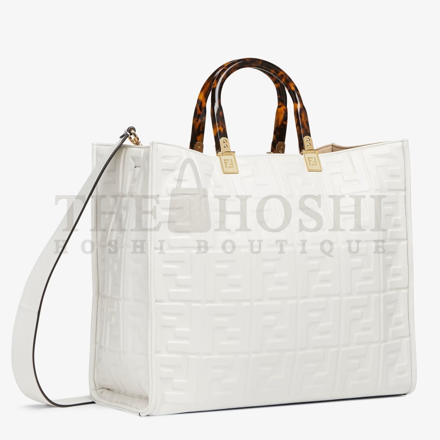 F**di Sunshine Medium Tote Bag In White FF Calfskin Master Quality