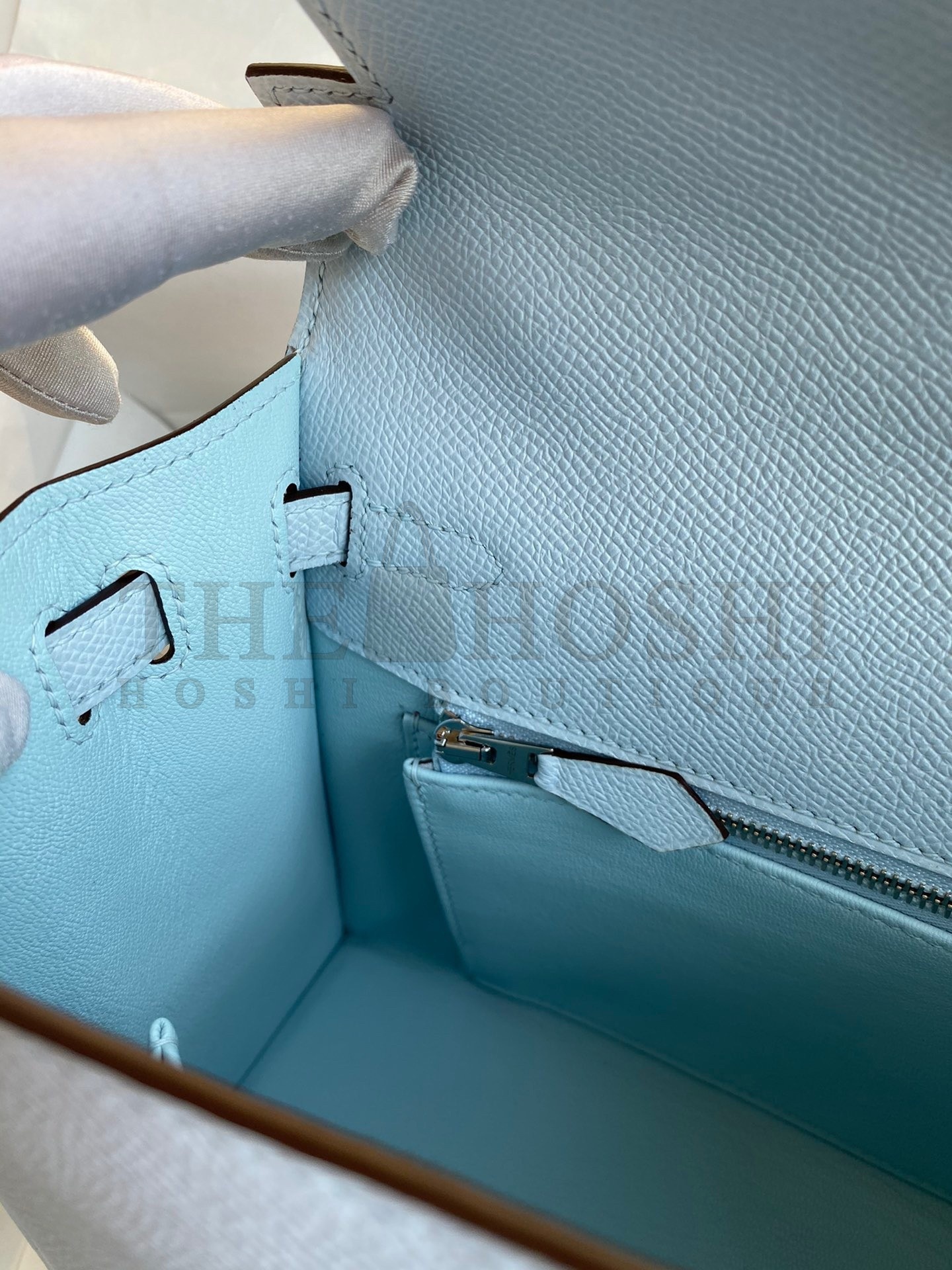 H**me5 Epsom Kelly 25cm Sellier Handmade Blue Brume Bag Master Quality