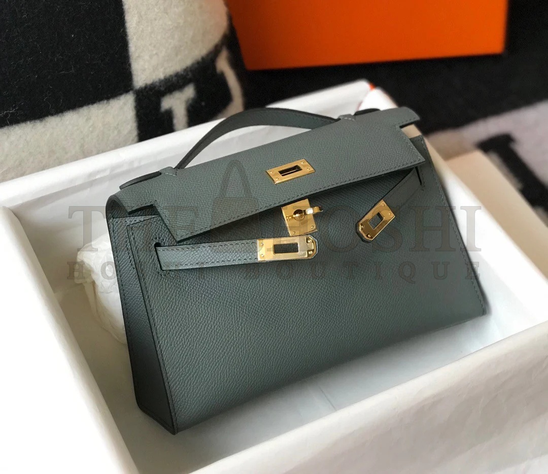 H**me5 Kelly Pochette Clutch Bag In Vert Amande Epsom Leather Master Quality