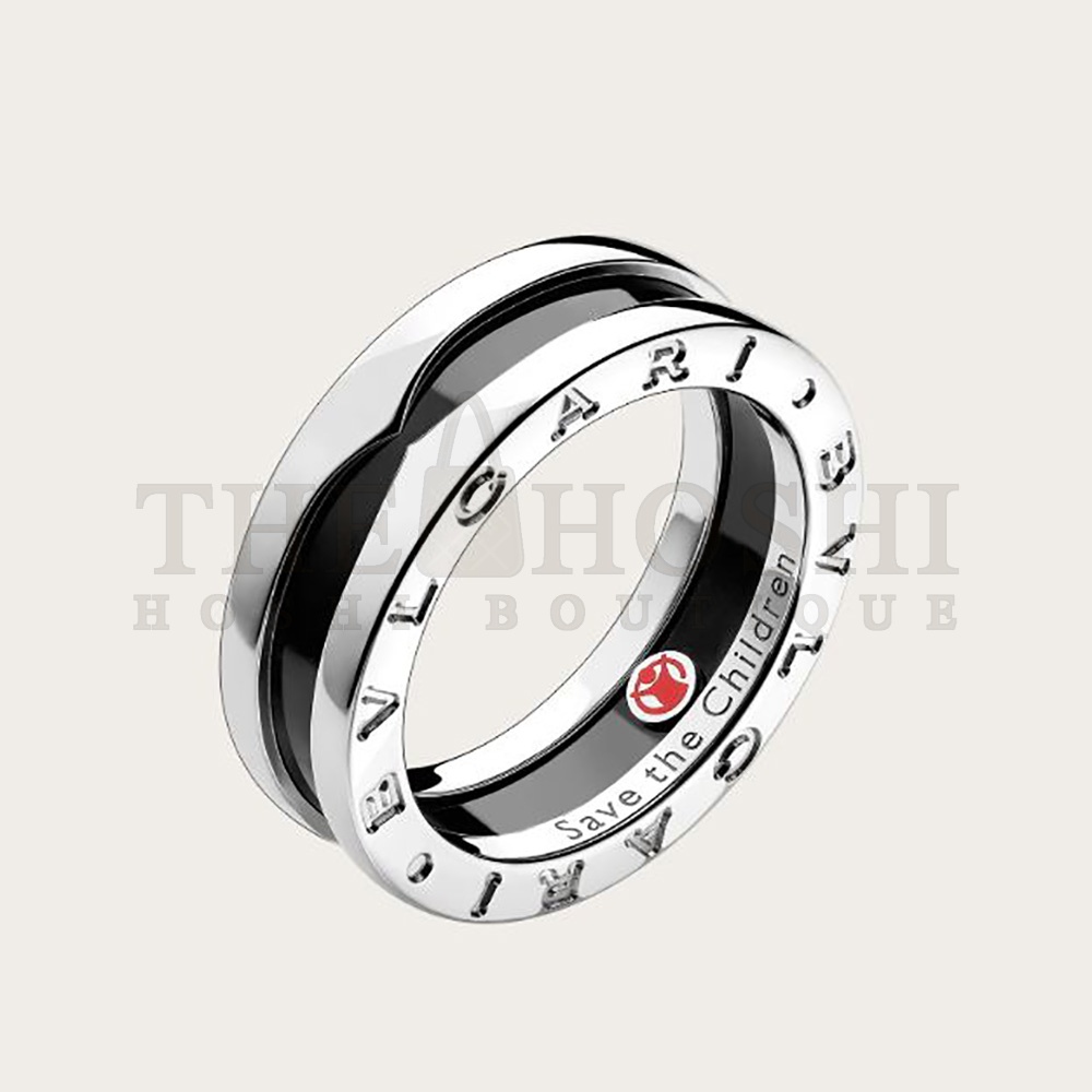 Bv1g*ai Women Save the Children One-band Sterling Silver Ring with Black Ceramic Master Quality