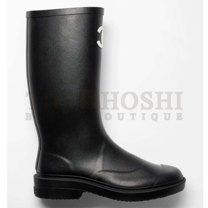 Ch**el Women CC High Boots Caoutchouc Leather Black Master Quality