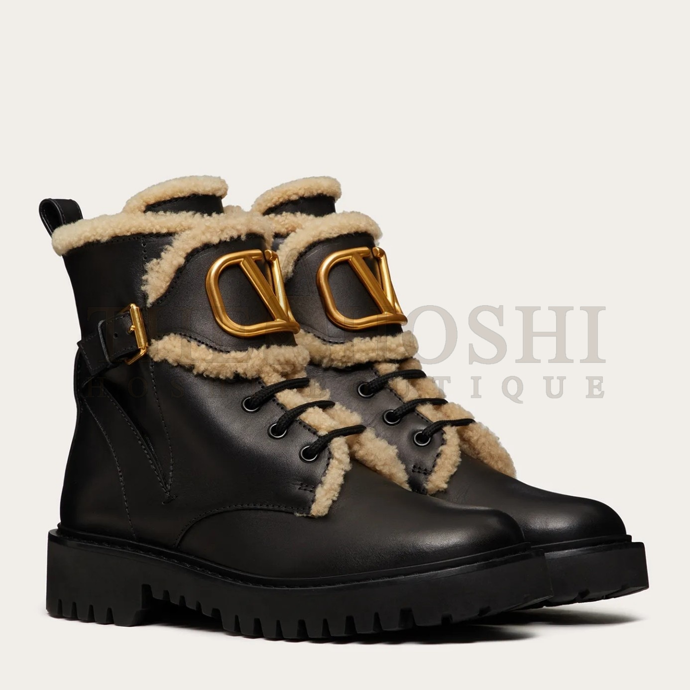 Va1e*ntin0 VLogo Combat Boots with Shearling Lining Master Quality