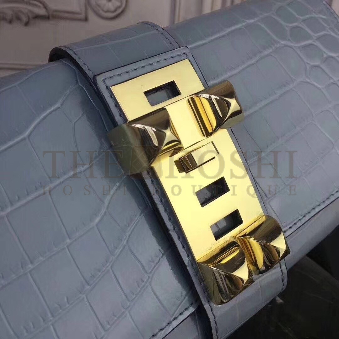 H**me5 Medor Clutch Bag In Ciel Crocodile Leather Master Quality