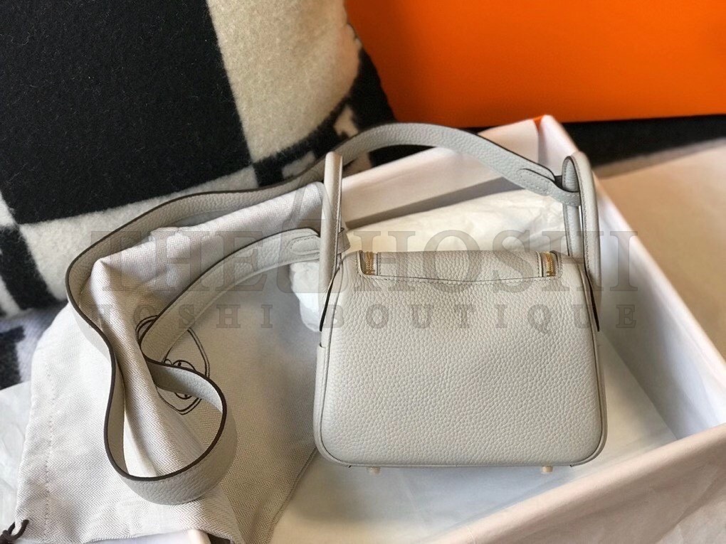 H**me5 Mini Lindy Bag In Pearl Grey Clemence Leather Master Quality