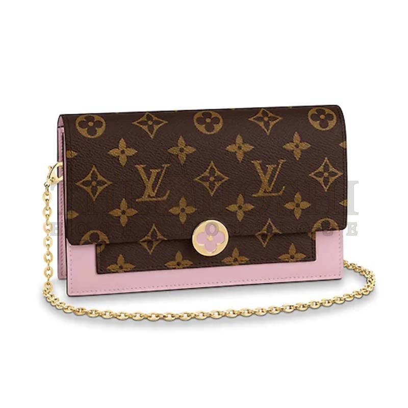 L0vis Vvtt0n LV Women Flore Chain Wallet in Monogram Coated Canvas and Calf Leather Master Quality