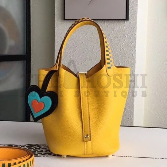 H**me5 Yellow Picotin Lock 18cm Bag With Braided Handles Master Quality