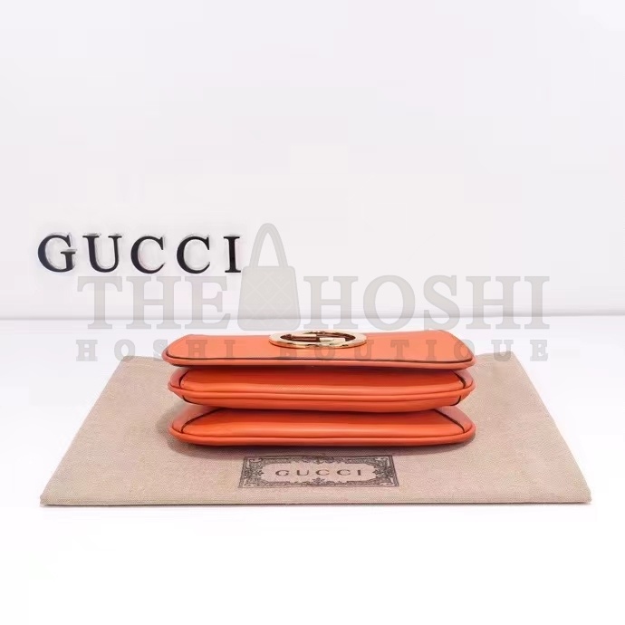 Gvc*1 Women GG Blondie Mini Shoulder Bag Orange Leather Round Interlocking G Chain Master Quality