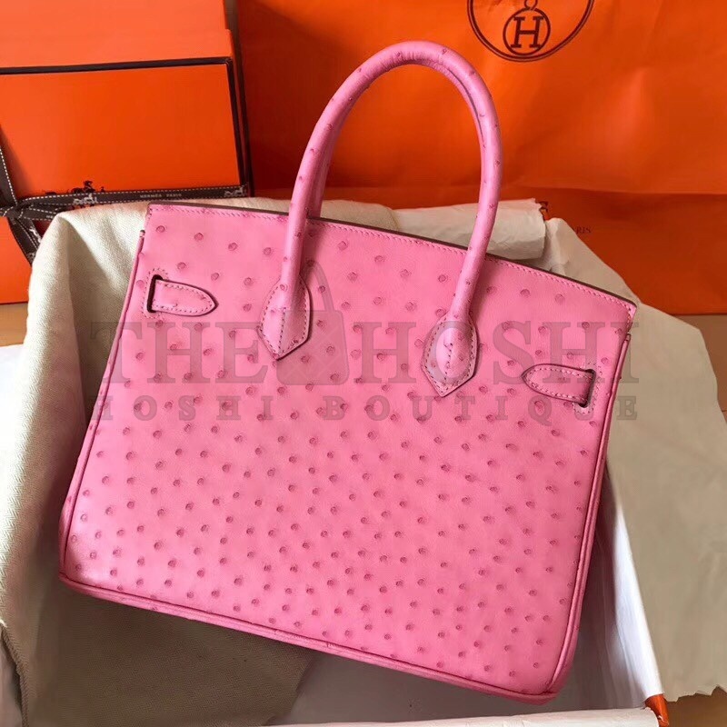 H**me5 Pink Birkin 30cm Ostrich Handmade Bag Master Quality