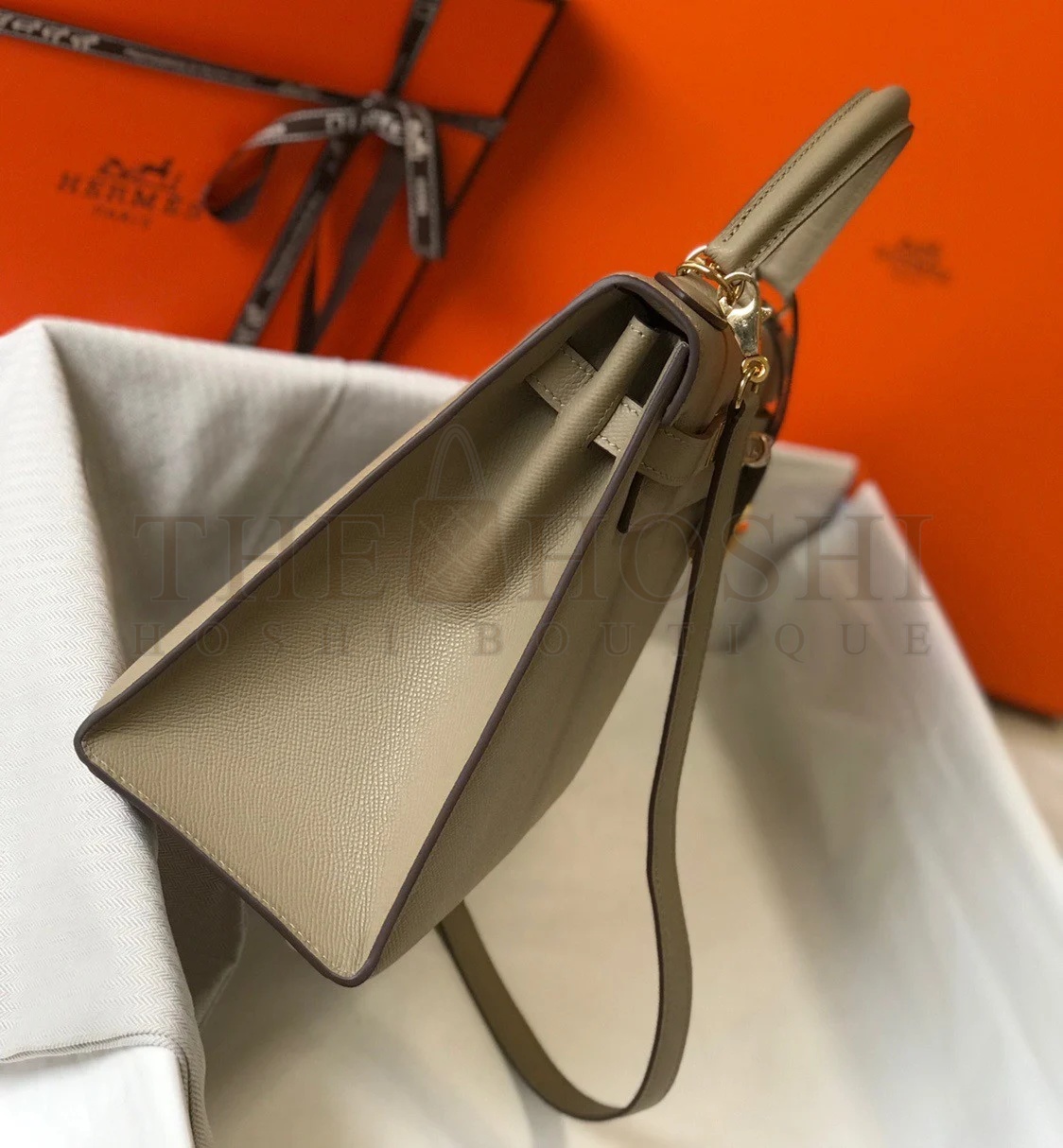 H**me5 Kelly 32cm Sellier Bag in Tourterelle Epsom Calfskin GHW Master Quality