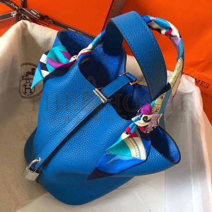 H**me5 Blue Hydra Picotin Lock PM 18cm Handmade Bag Master Quality