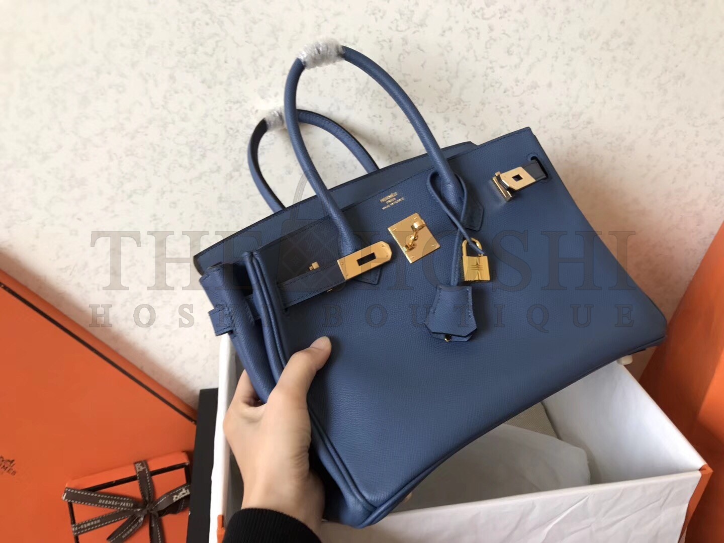 H**me5 Blue Jean Birkin 30cm Epsom Handmade Bag Master Quality