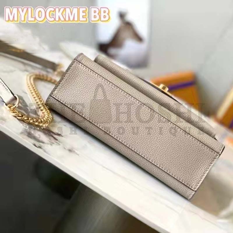 L0vis Vvtt0n LV Women Mylockme Chain Bag Beige Soft Grained Calfskin Turn Lock Master Quality