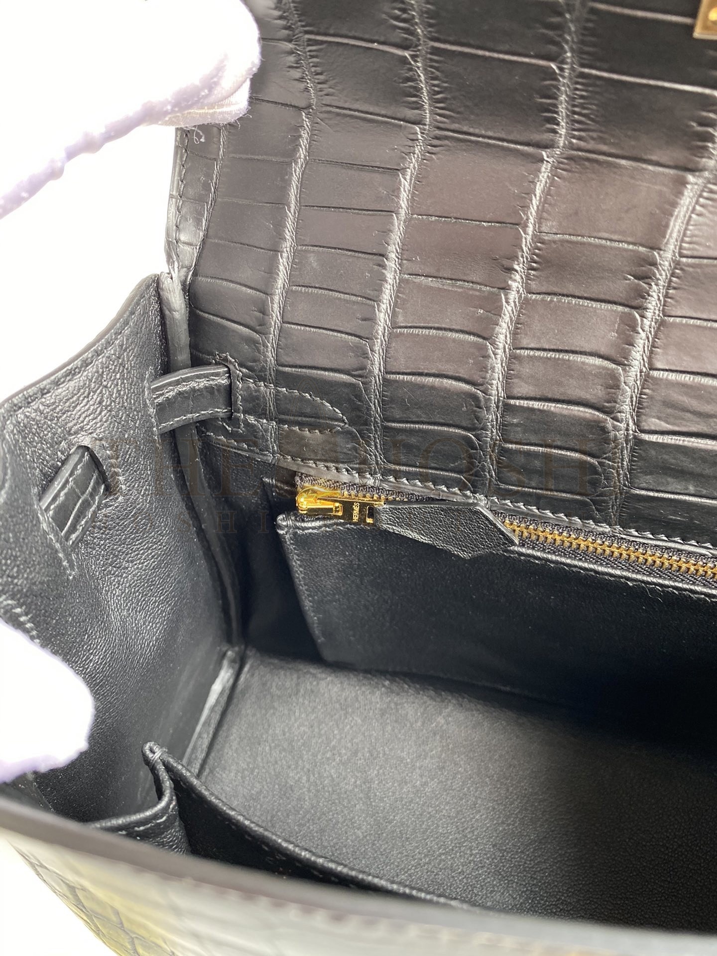 H**me5 Kelly Sellier 25 Handmade Bag In Black Crocodile Niloticus Matte Skin Master Quality