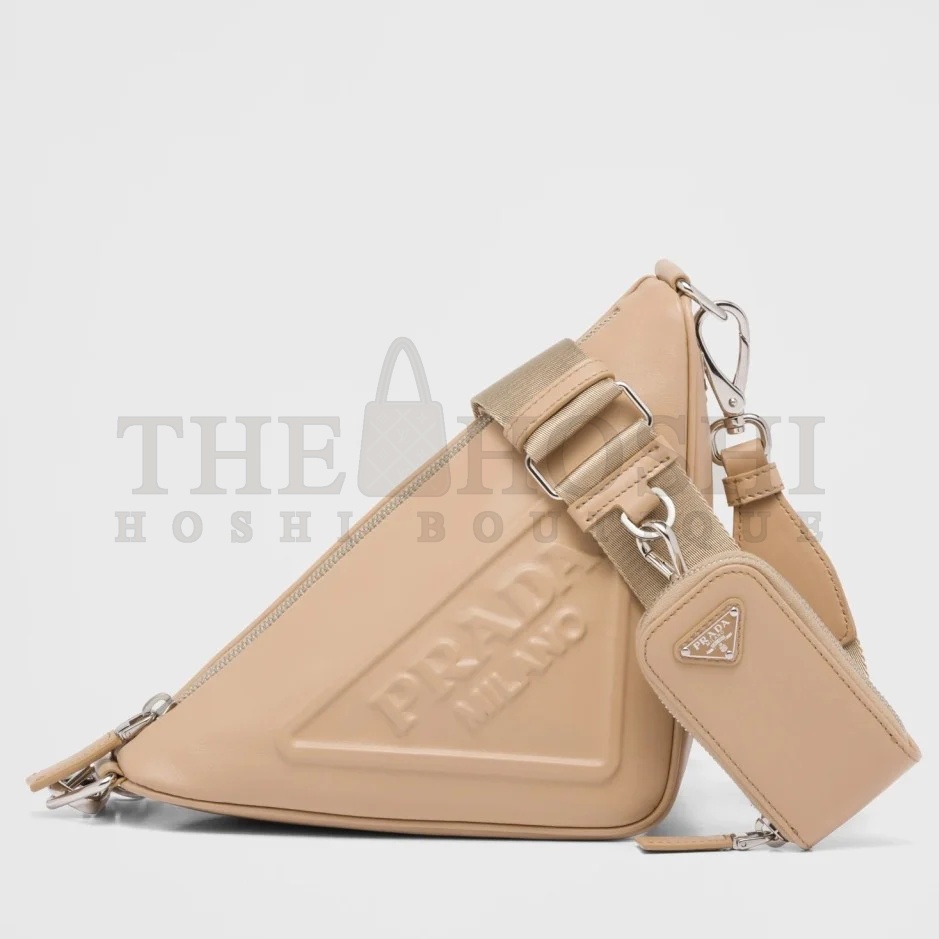 Pra*a Triangle Shoulder Bag In Beige Calfskin Master Quality