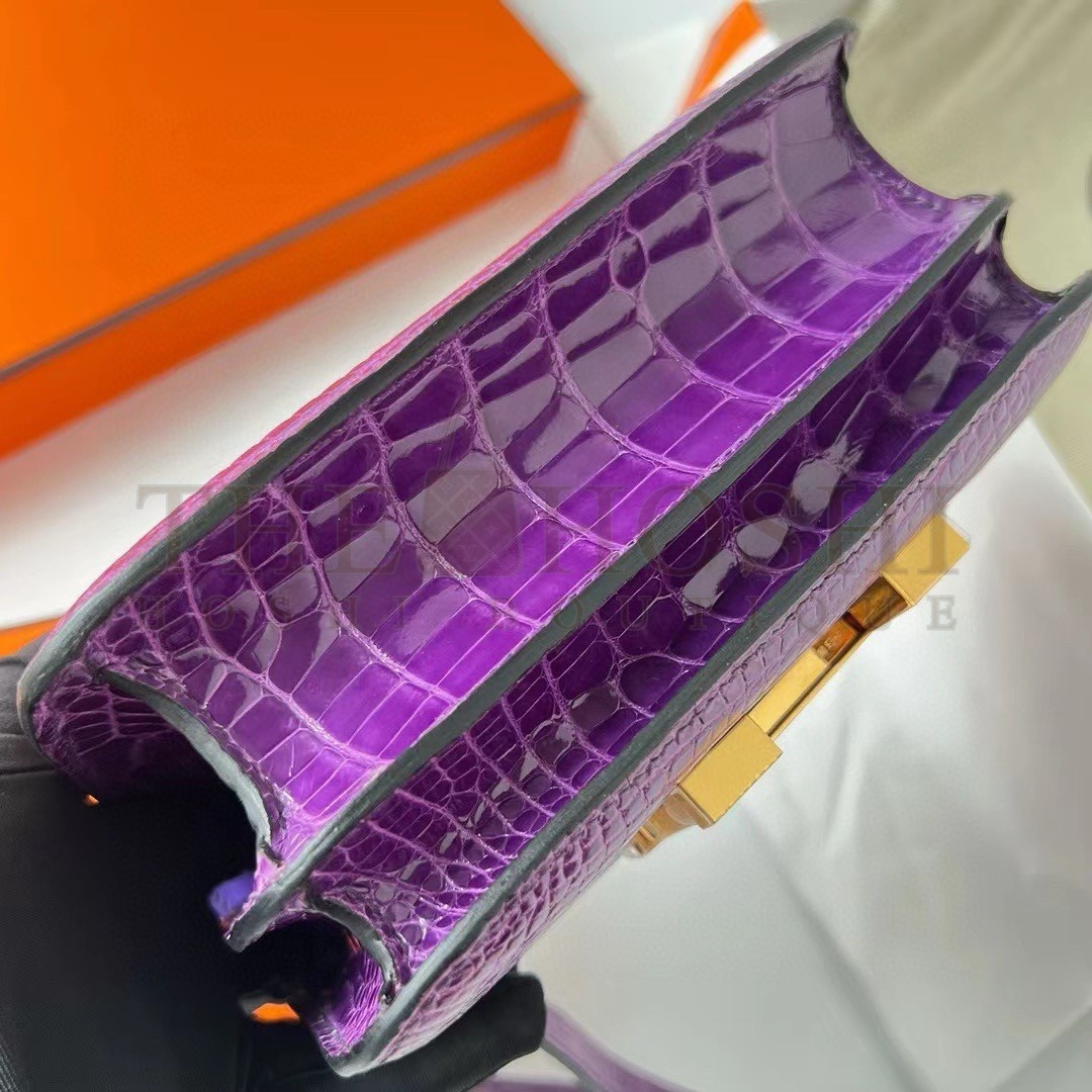 H**me5 Constance 18 Handmade Bag In Purple Shiny Alligator Leather Master Quality